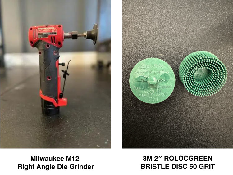 Milwaukee M12 Right Angle Die Grinder and 3M 2″ ROLOC GREEN BRISTLE DISC 50 GRIT